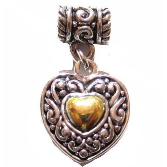 Vintage White & Yellow Gold Plated Silver Tone HEART Necklace Slide Pendant Drop - Picture 1 of 3